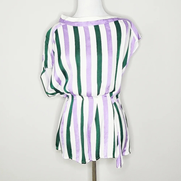 Lewit Striped Purple Green Draped Puplum Top M - Picture 2 of 7